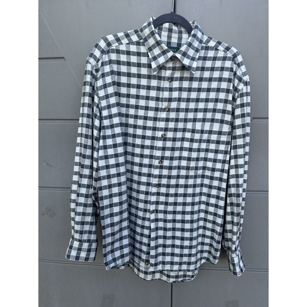 CANALI Mens Button Up Shirt Heavy Weight Textured Ivory Black Check Italy 42 IT